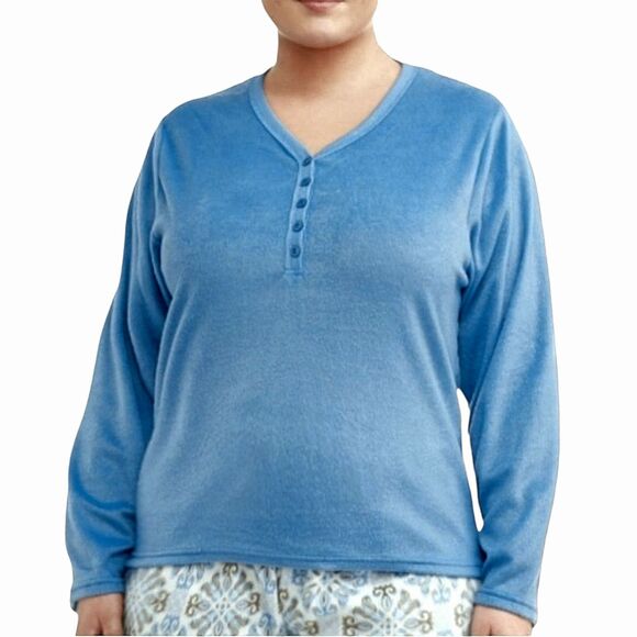 NWOT Mayfair Cobalt Blue Micro-Fleece Henley Pajama Top Sz L - Soft Warm & Cozy! - Picture 1 of 10